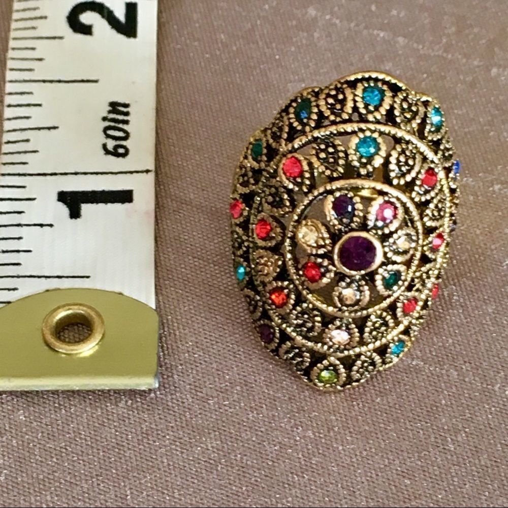 Turkish Multi Color Crystal Statement Cocktail Ring - Picture 8 of 8